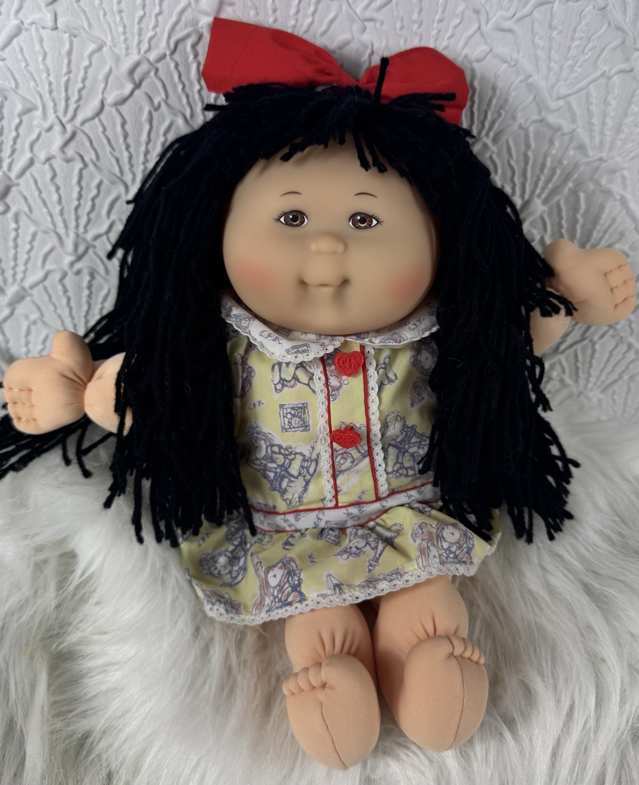 Vintage 1995 Asian Cabbage Patch Kid Brown Eyes Yellow Dress Red Bow Mattel OAA