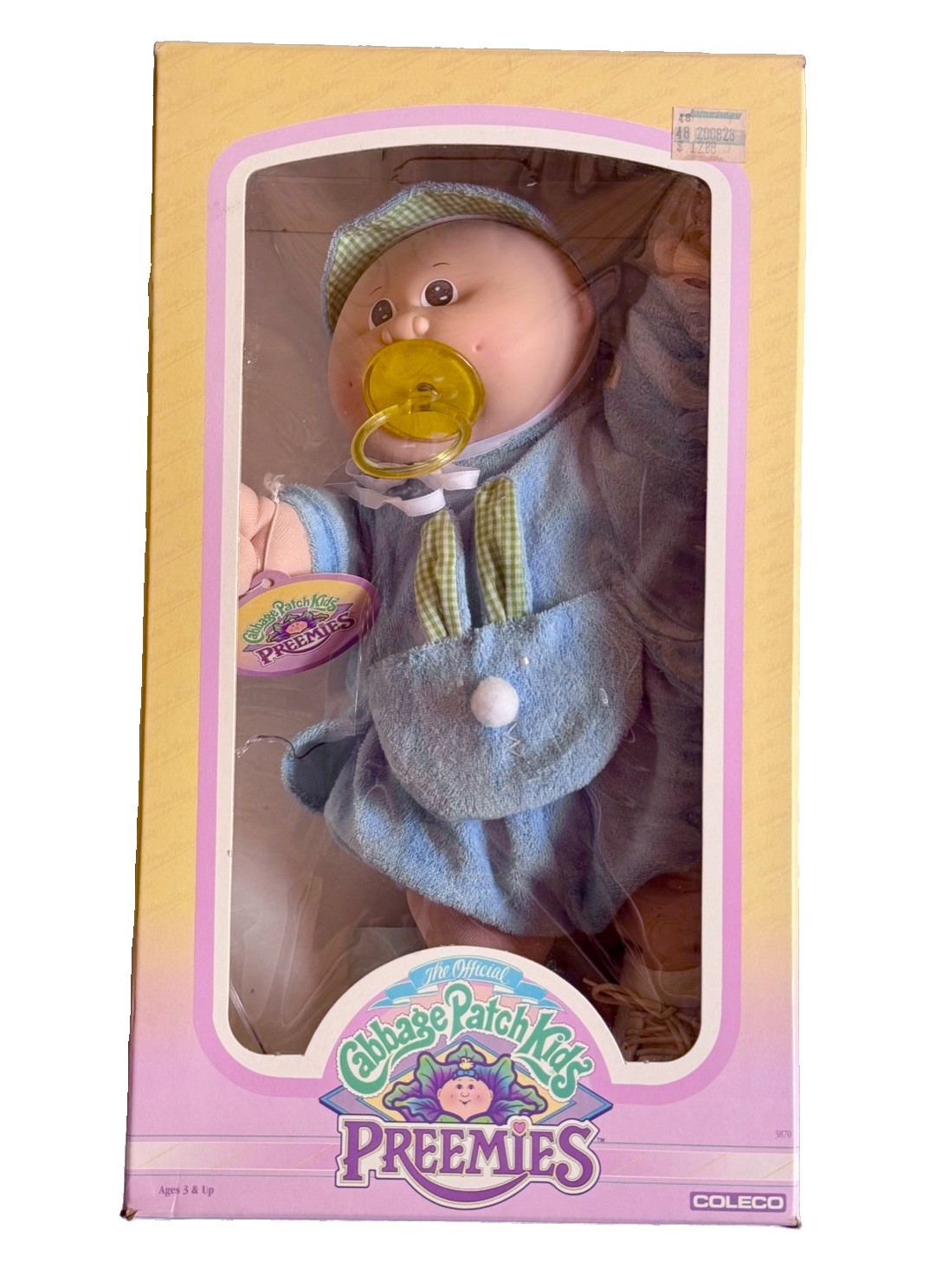 Vintage 1982 Cabbage Patch Kids Baby Doll Blonde Hair Blue Bunny Outfit Pacifier