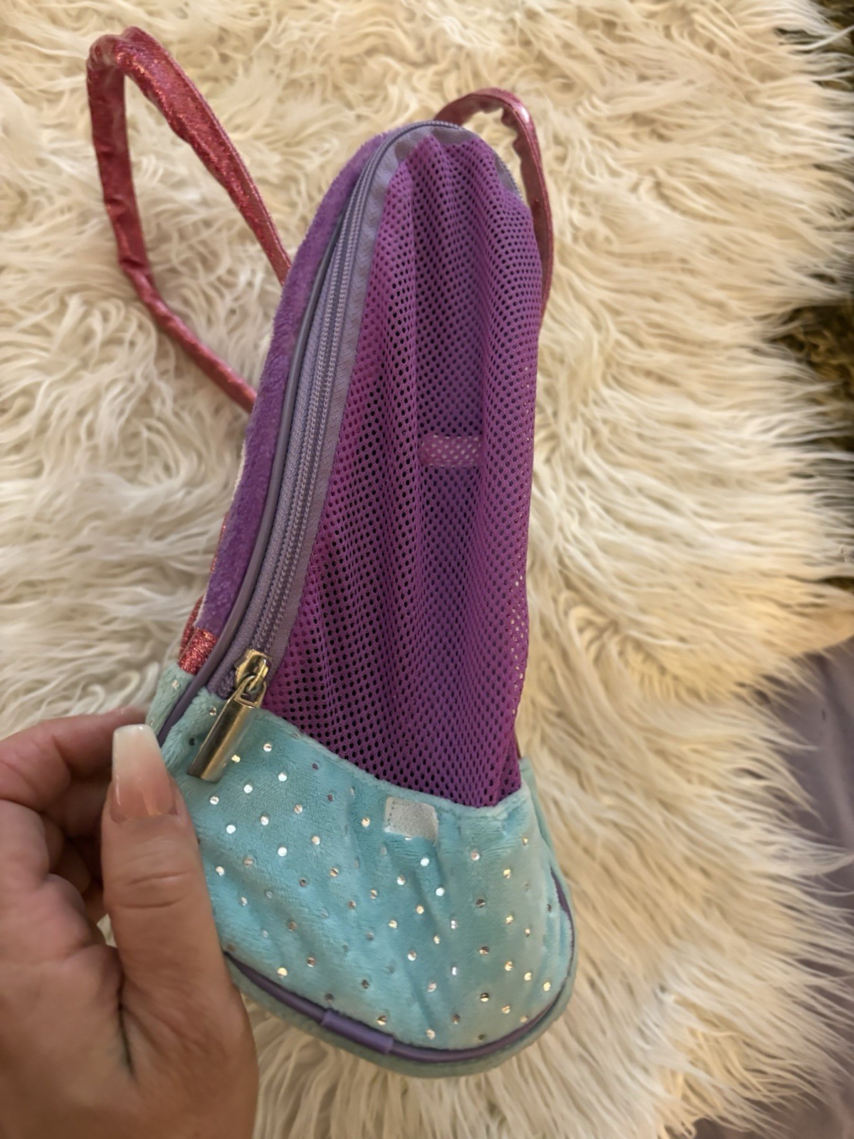Pucci Pups Pink Pet Carrier Gold Handles Zip Close, Puppy Dog Plush Case Bow