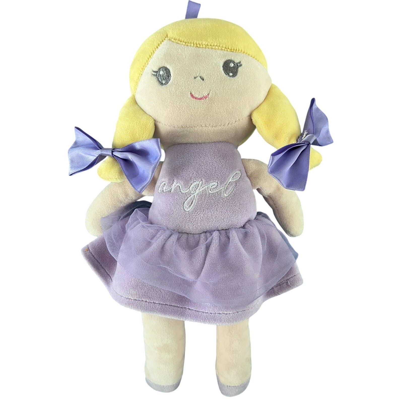 Rag doll Angel by Carried Away. Purple dress And bows. 11.5 inches. No Halo