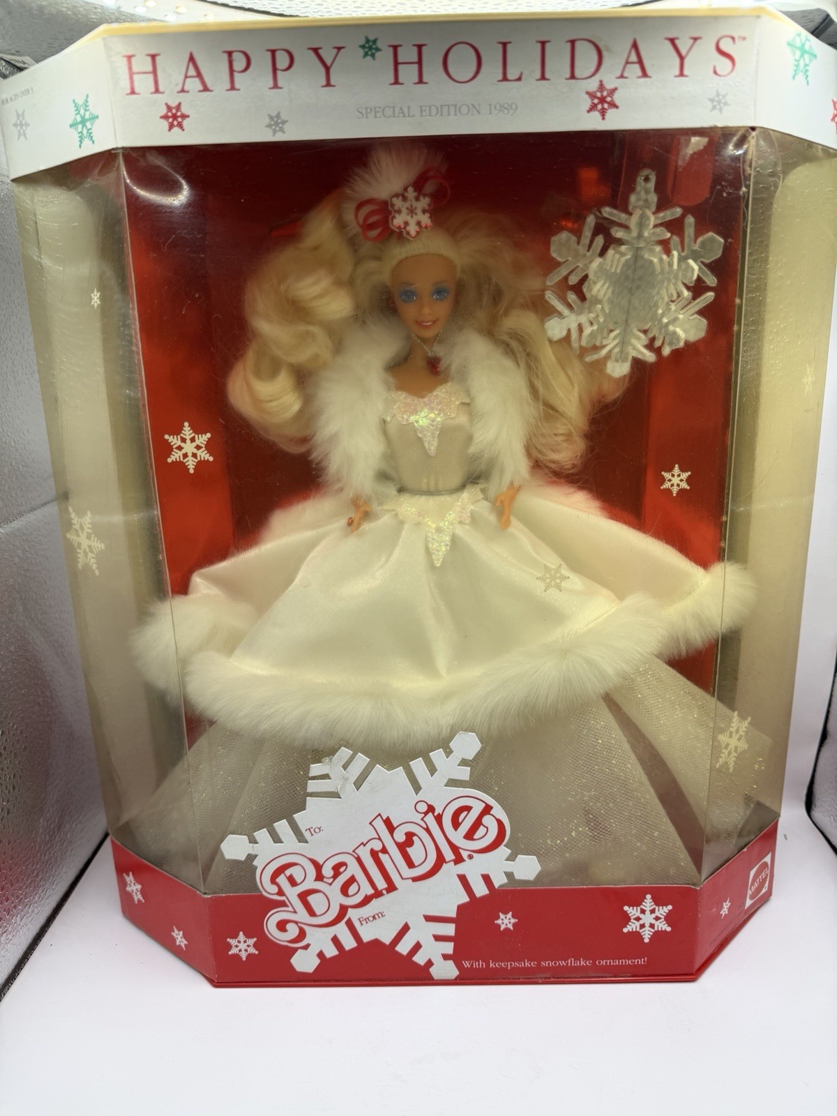 Happy Holidays 1989 Barbie Special Edition Doll w Snowflake Ornament Mattel 3523