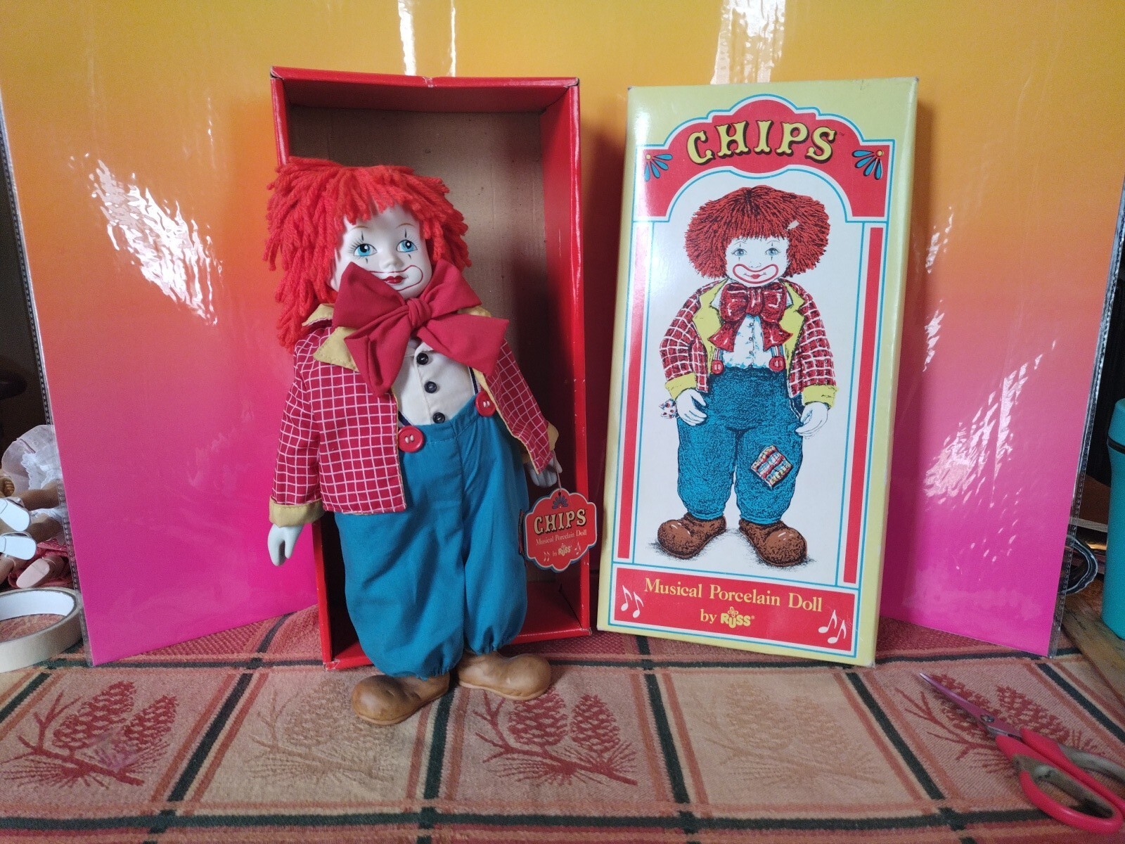 Vintage Russ Chips Musical Porcelain Doll 4559 12 1/2″ Plays Send in the Clowns