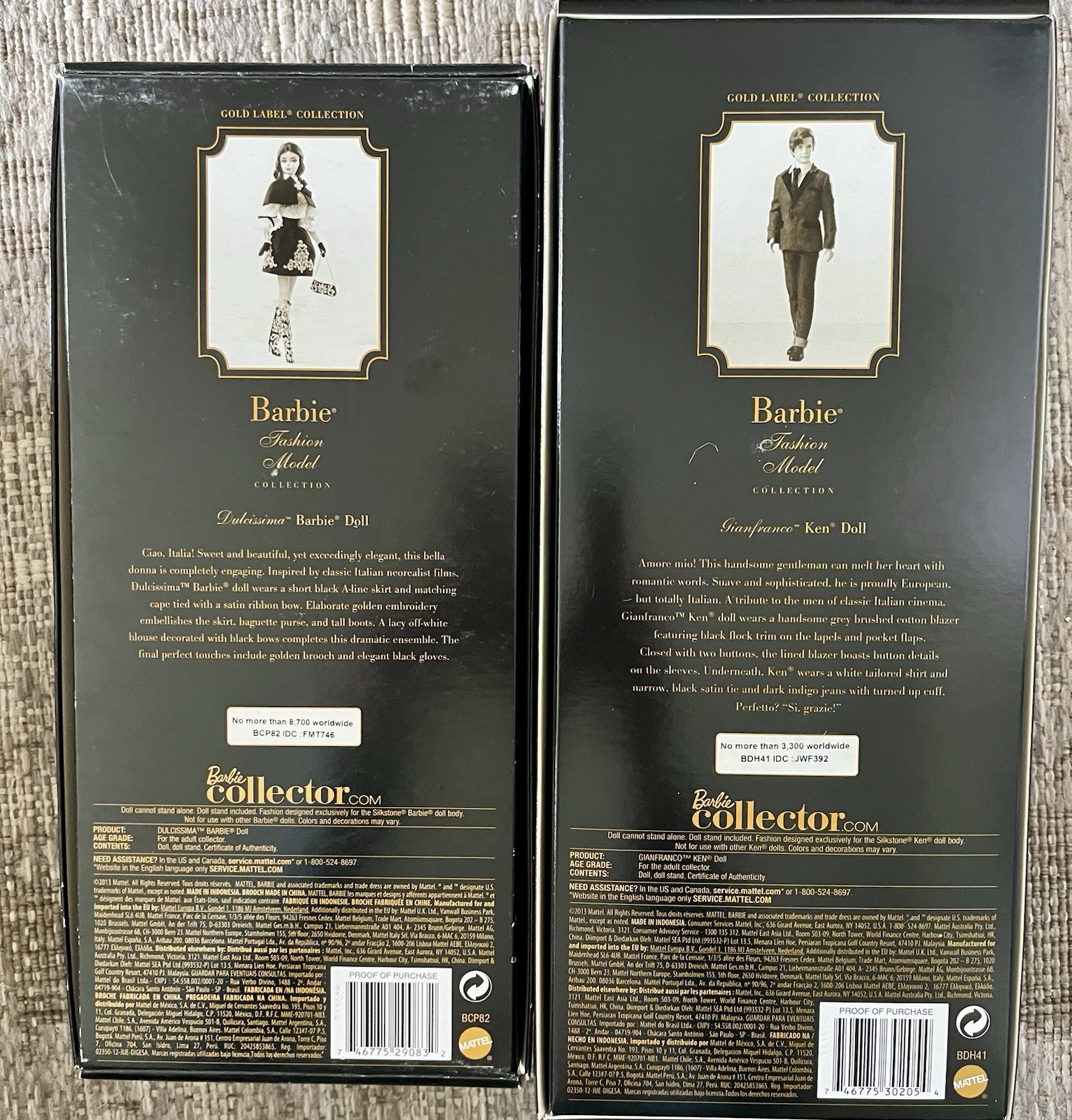 DULCISSIMA AND GIANFRANCO SILKSTONE BARBIES 2013 GOLD LABEL