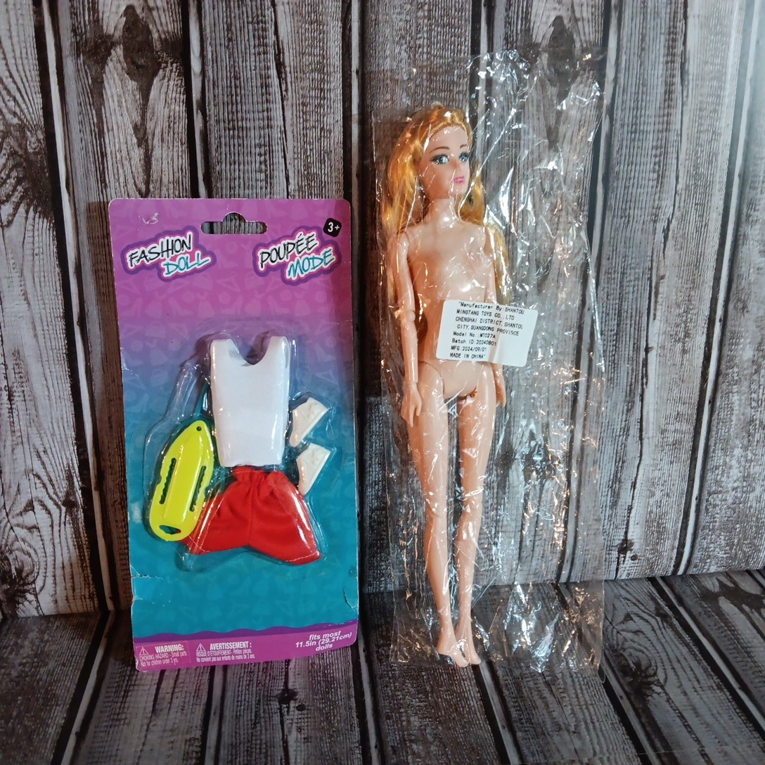 Fashion Craft Doll Nude Blonde Hair Blue Eyes 11″ Tall Package Clothing Included