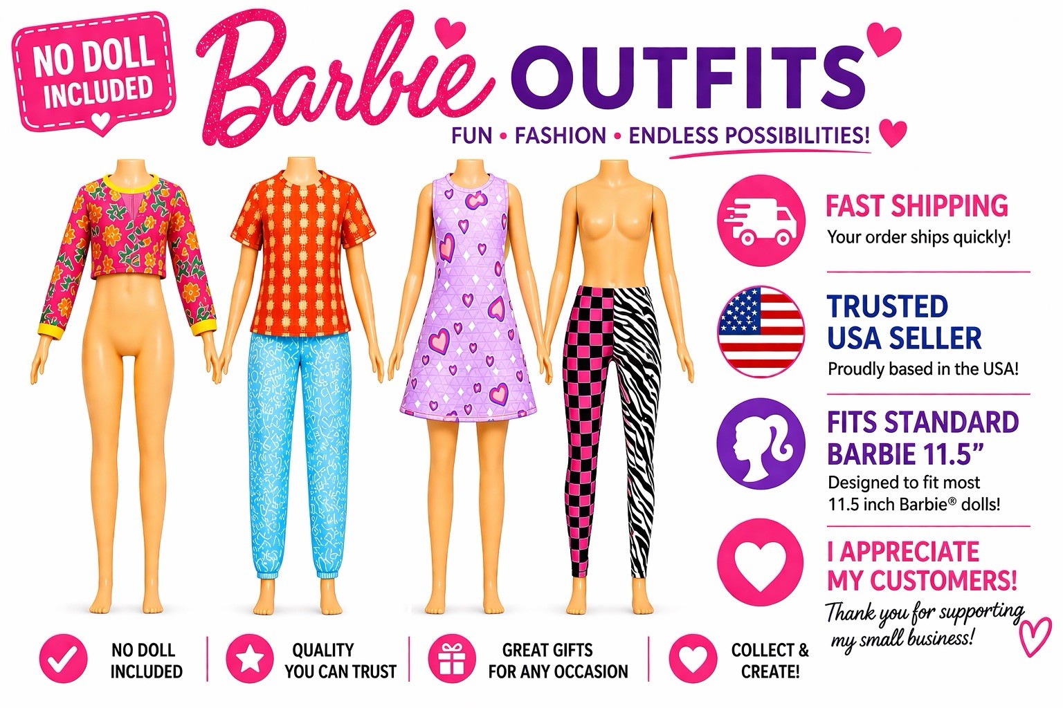 Barbie Outfit Bundle Trendy Doll Clothes Fashion Mix & Match Lot USA Seller
