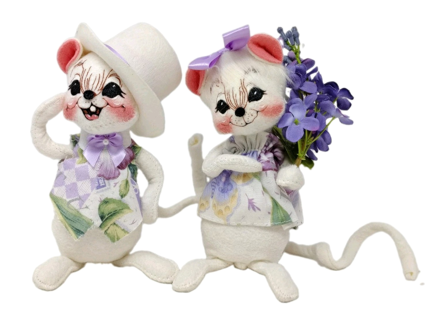 VTG Annalee Mobilitee Mouse Doll SET Boy Girl Spring Easter Couple Floral Purple