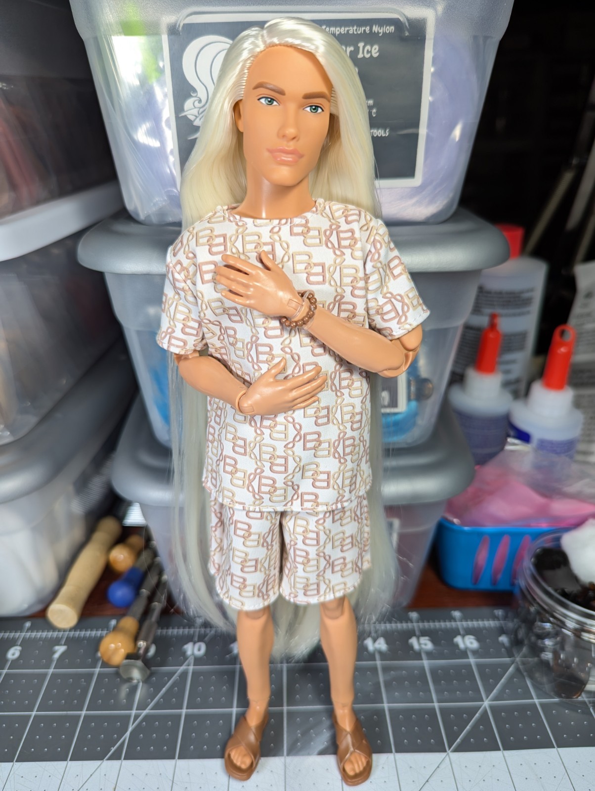 OOAK Reroot Barbie Basics 2026 Model 10 Sean Ken Long Platinum Blonde Nylon Hair