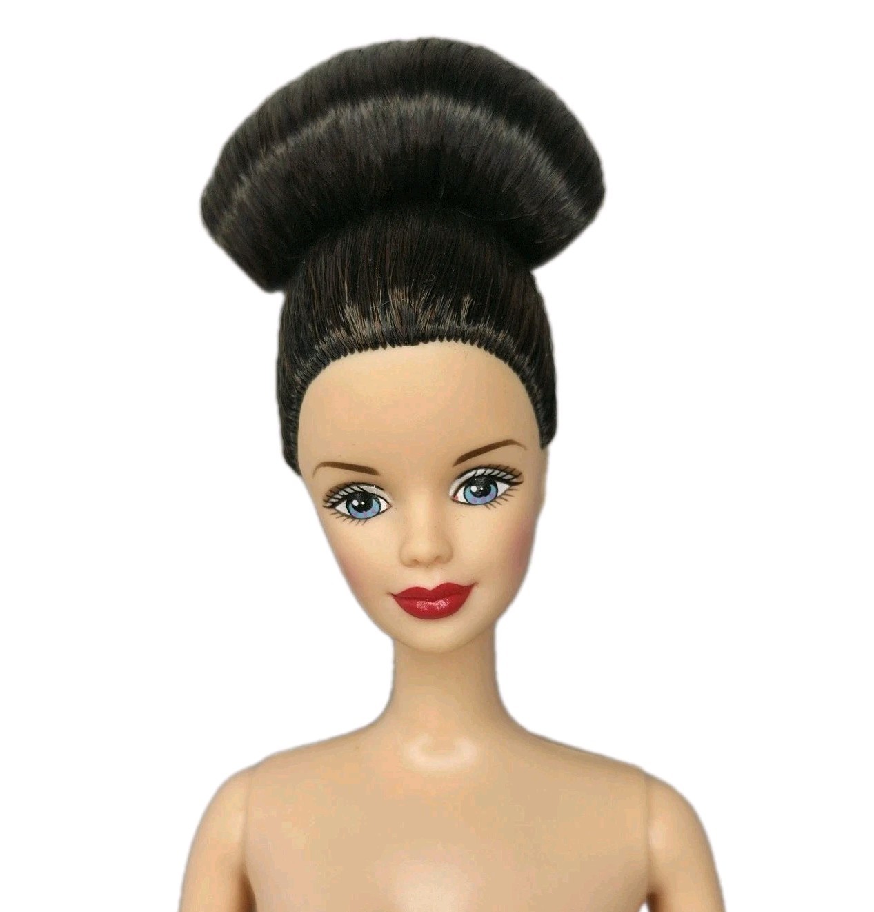 Rare Nude Barbie Fashion Doll Black Hair Updo Mackie Head Mold VTG Closed Lips