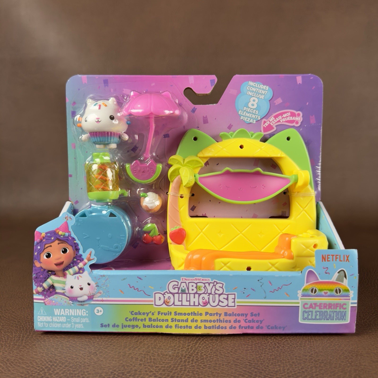 Gabby’s Dollhouse, Cakey’s Fruit Smoothie Party Balcony Play-set, 8-Pcs