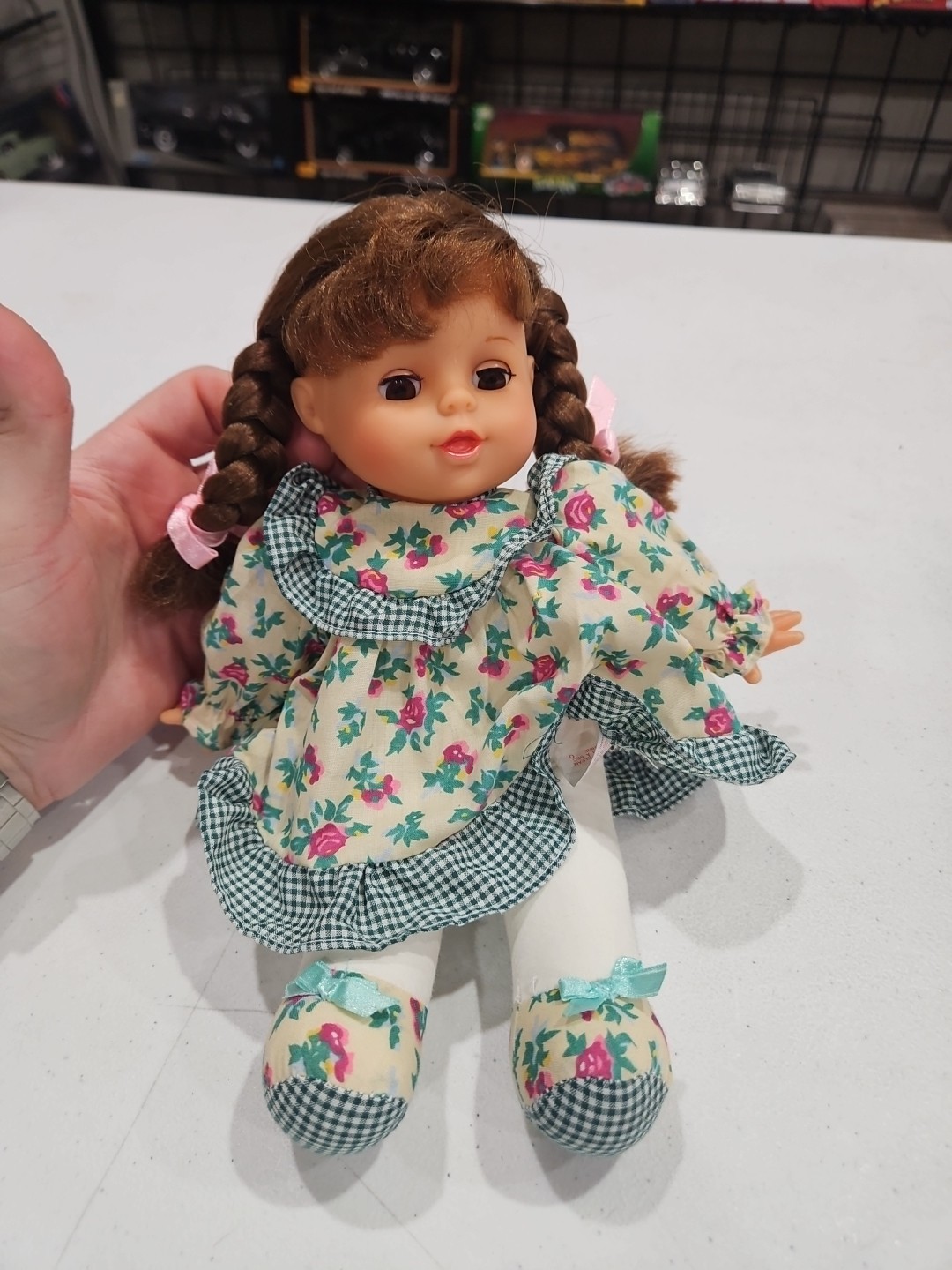 Vintage 1991 Unimax Toys Plush Baby Girl Brown Hair Porcelain Doll Vintage