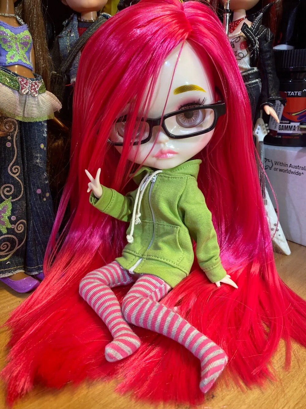 Takara 12″ Neo Blythe Nude doll carved mouth pink lips red long hair Joint body