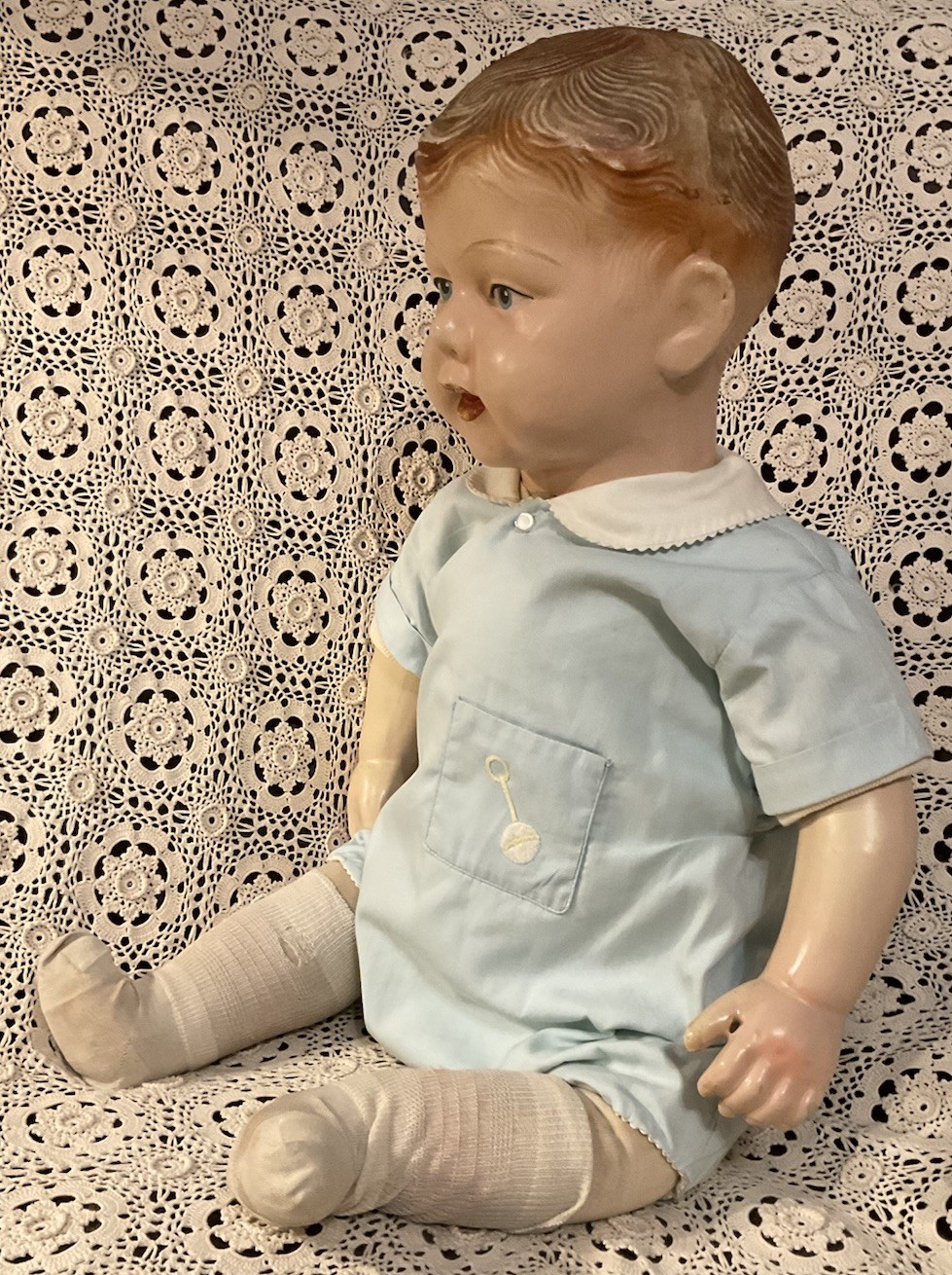 ANTIQUE COMPOSITION & CLOTH LIFE SIZE MANNEQUIN STORE DISPLAY BABY BOY DOLL RARE