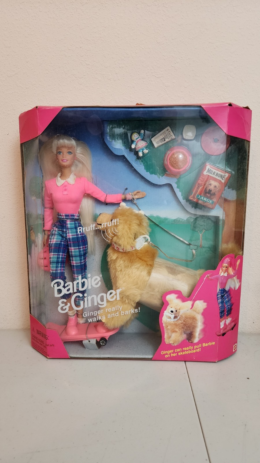 NEW Vintage 90s Barbie & Ginger Doll & Pet Dog Skateboard #17116 Mattel 1996