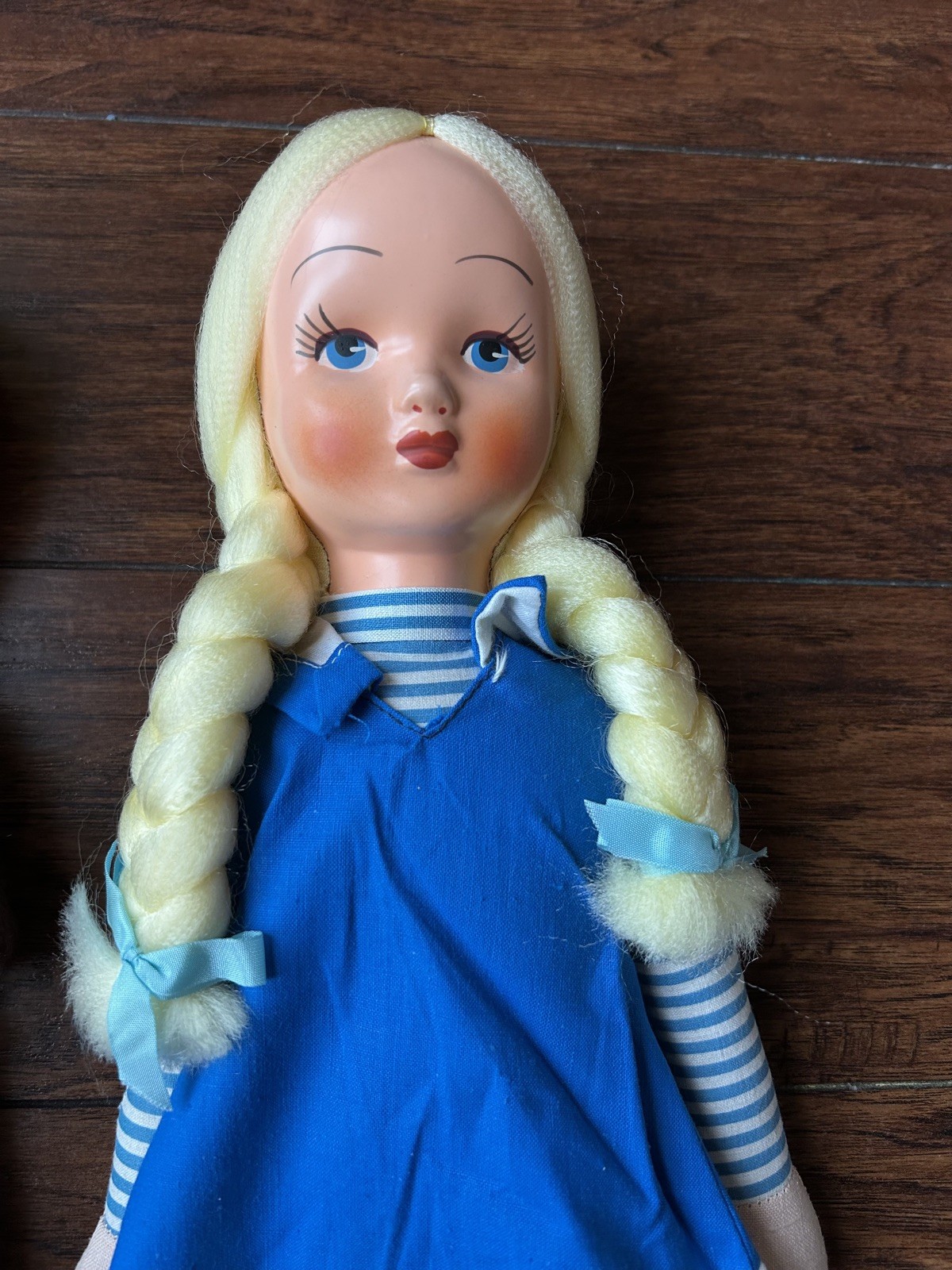 TWO Vintage Lobby Loo Blue &Red Rag Dolls Long Legs Blonde and Brown Hair Braids