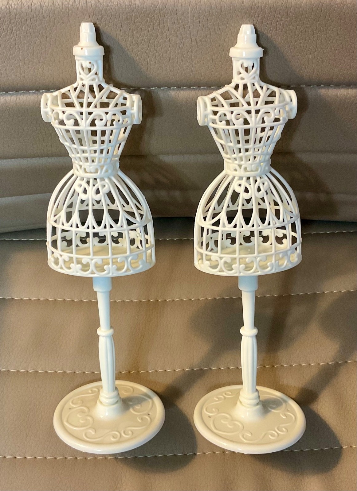 2 White Birdcage Style 1:6 scale Barbie Size Mannequin Display Stands
