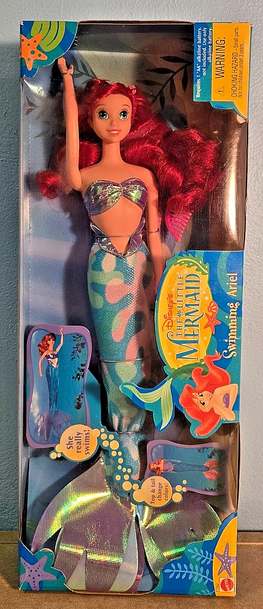 VTG 1997 Disney Little Mermaid Swimming Ariel Doll Mattel Swims Color Change NIB