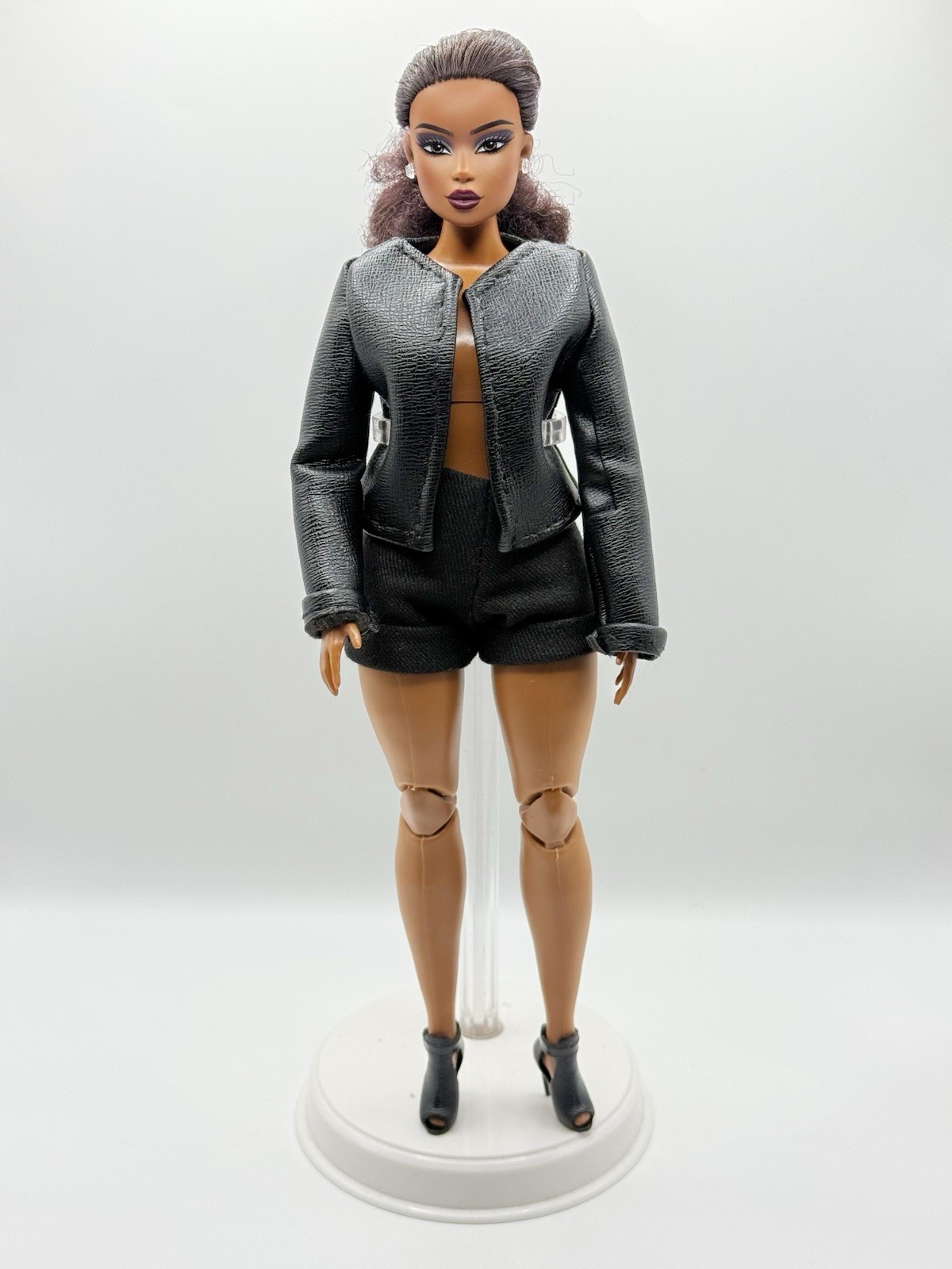 Hand-sewn Leather Jacket And Short Set For Curvy Barbie Doll