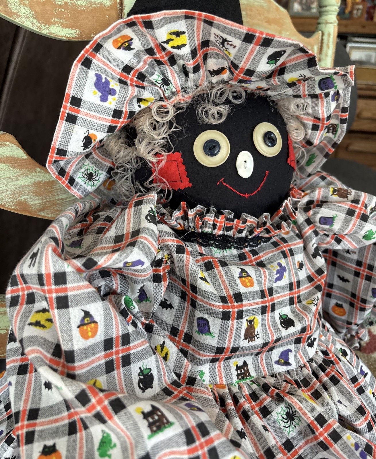 Black Raggedy Ann Halloween Witch Girl Cloth Fabric Doll Fall Pumpkin Large