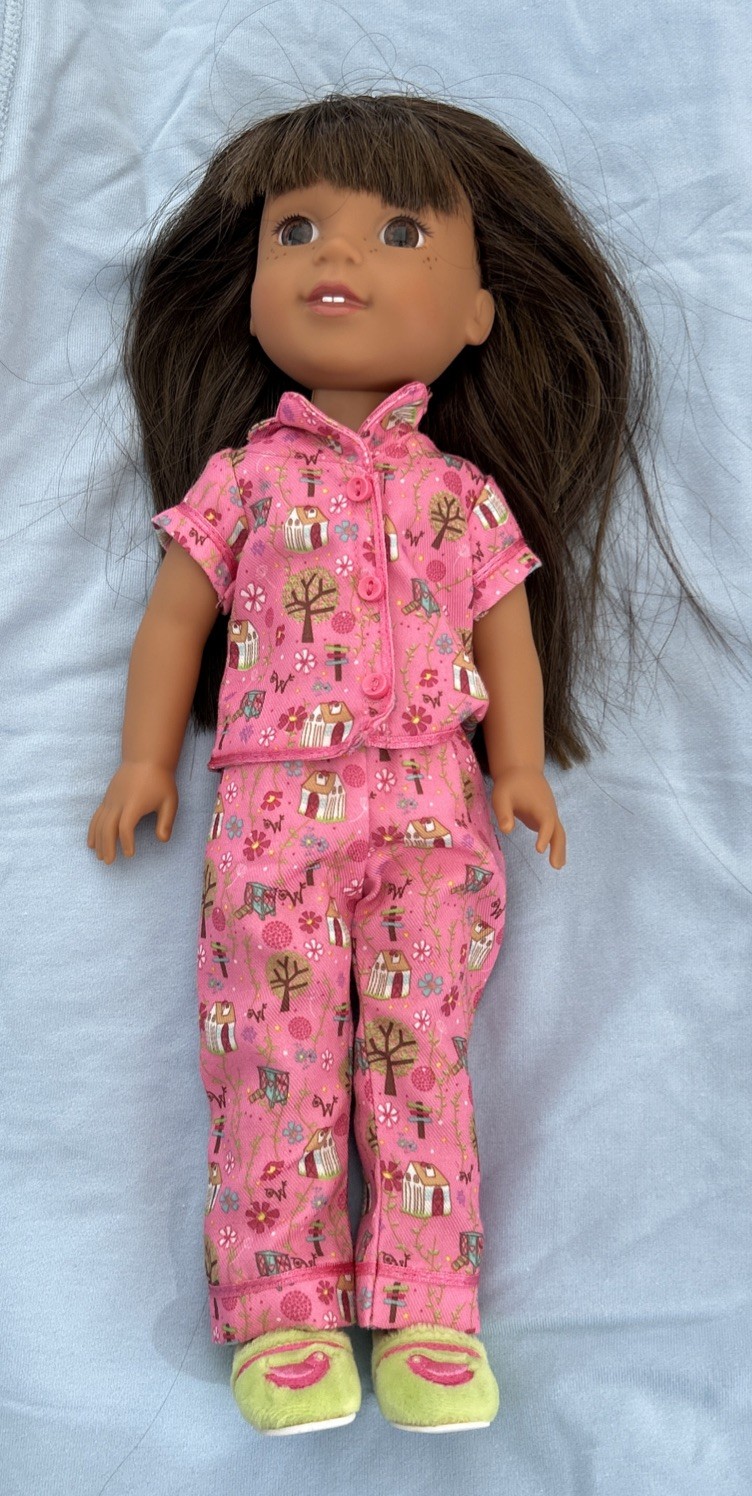 WellieWishers Ashlyn doll by American Girl wearing the Enchanted Garden PJs