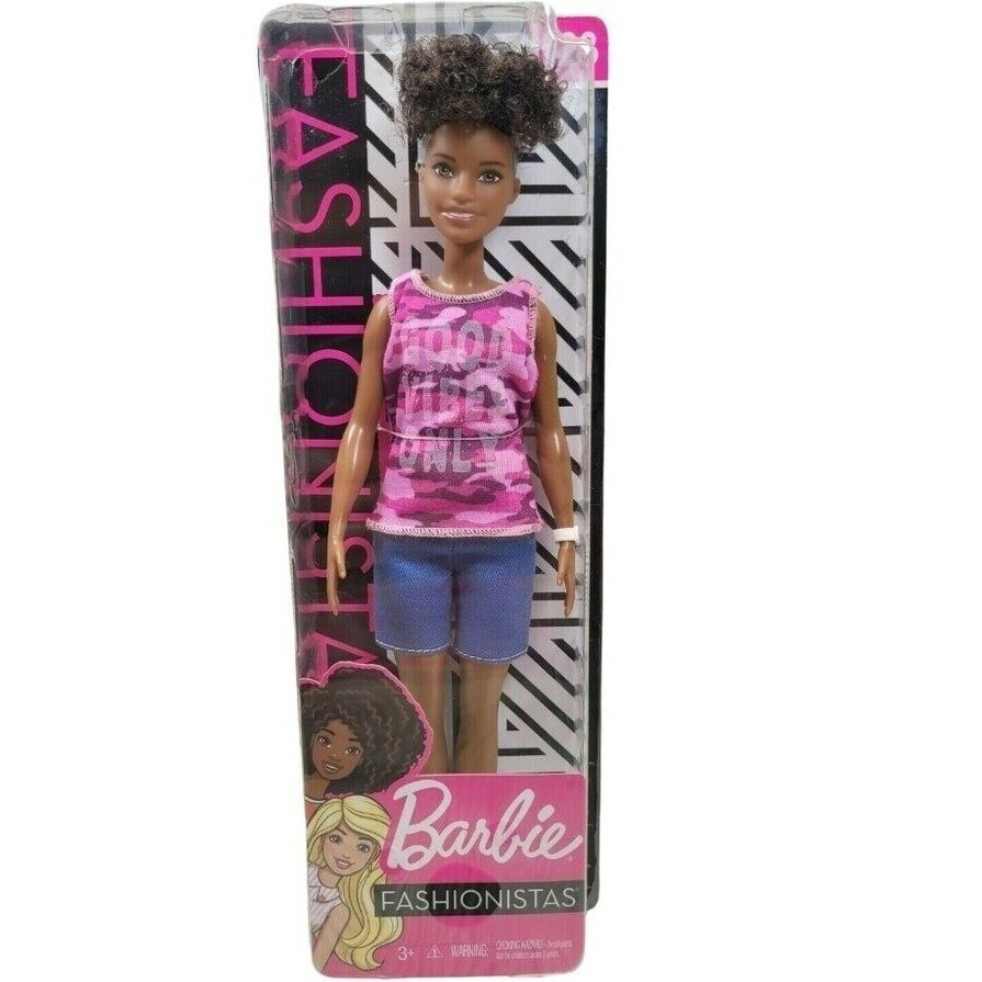 Barbie Fashionistas Doll 125 Pink Camo Tank Denim Shorts Afro Hair GHP98 New