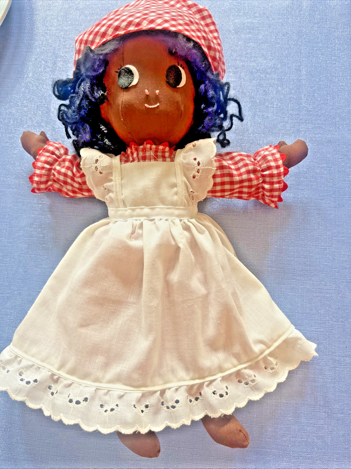 Brown Black Cloth Rag Doll 14″ Handmade African American Folk Art