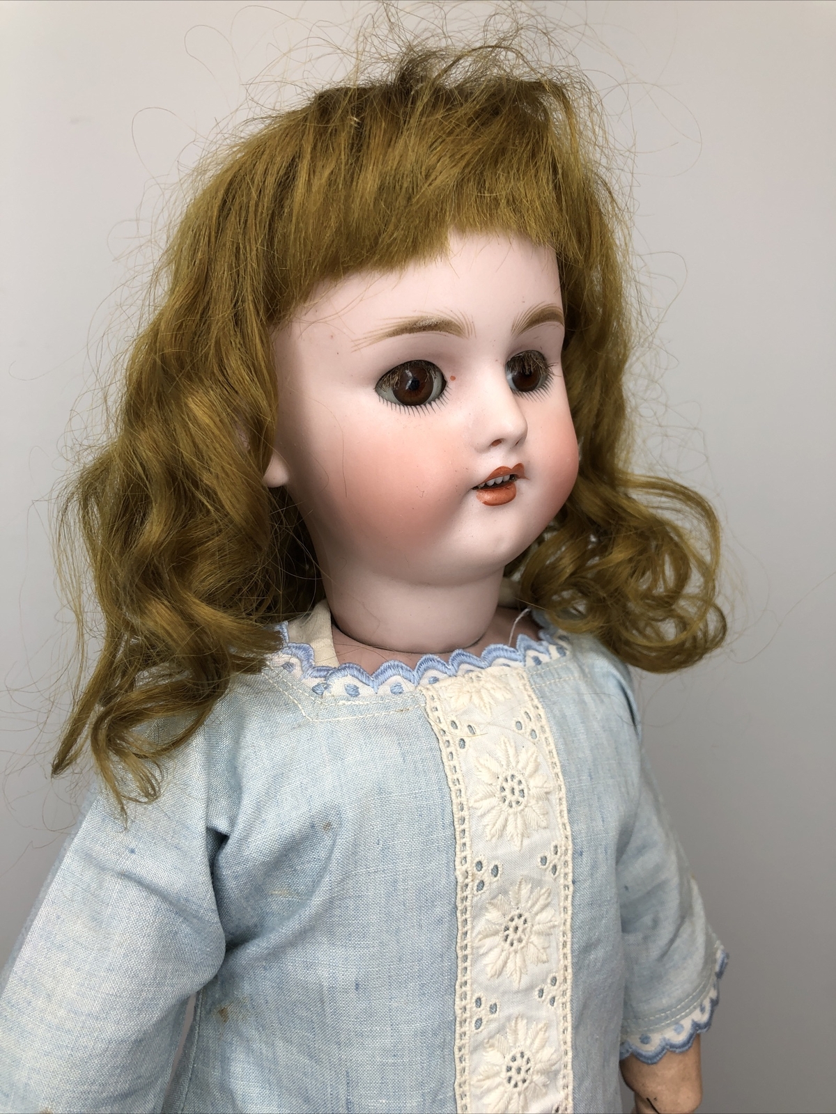 18” Antique German Simon & Halbig 1078 Bisque Doll Leather Kid Body Mohair #SC2