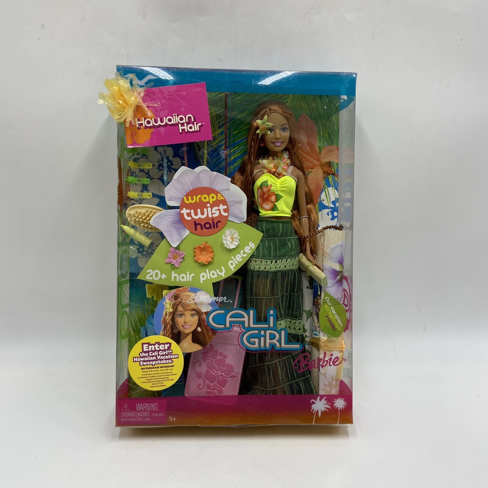 Cali Girl Barbie Hawaiian Hair NRFB G8677 Wrap & Twist Hair *Missing Dryer.