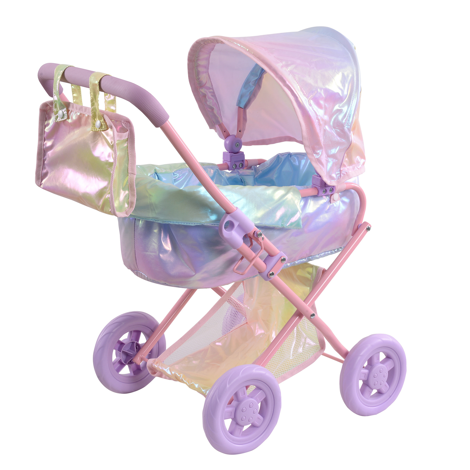 Olivia’s Little World Deluxe 2-in-1 Baby Dolls Stroller, Iridescent Rainbow