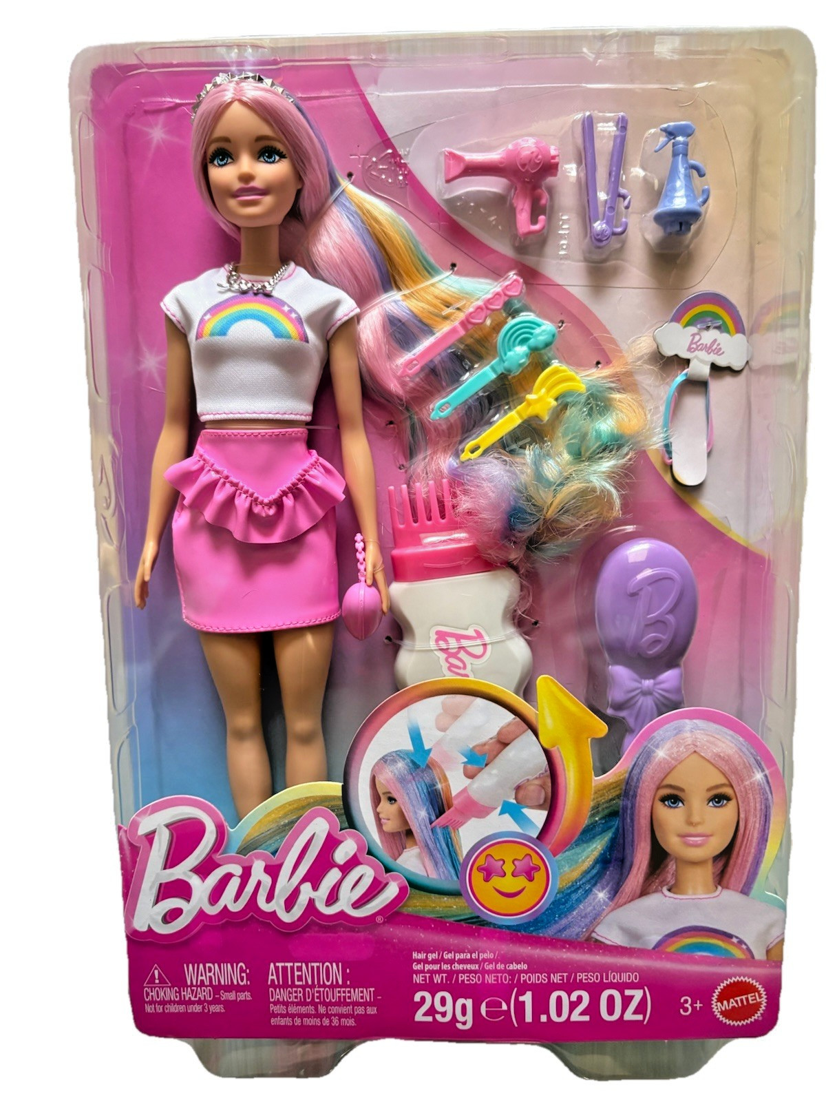 Barbie Rainbow Sparkle Hair Doll Extra-Long and Colorful Hair with 12 Styling