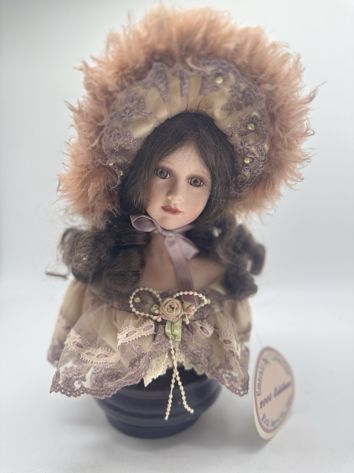 Emerald Doll Collection Porcelain Doll Bust & Head Music Box Stand Adeline 70093