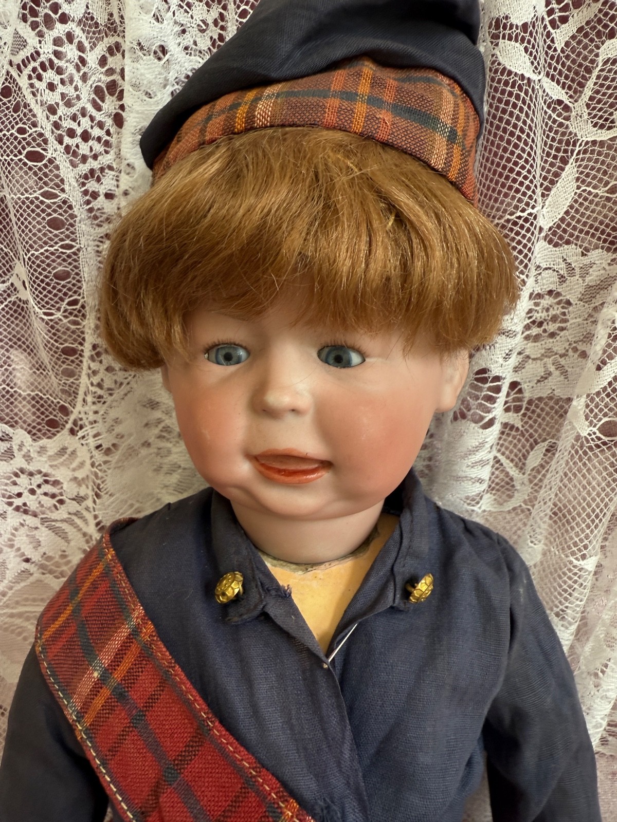 Antique Simon & Halbig 1428 Character Doll 14 IN Antique Scottish Costume Bisque