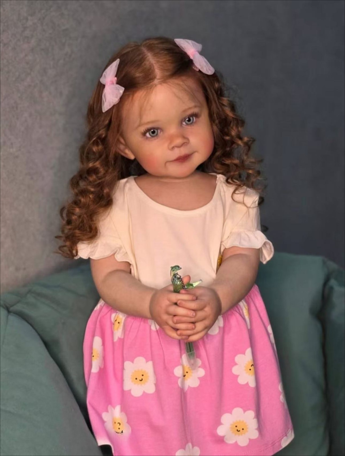 30in Realistic Reborn Baby Doll Toddler Girl Rooted Curly Hair Handmade Toy Gift