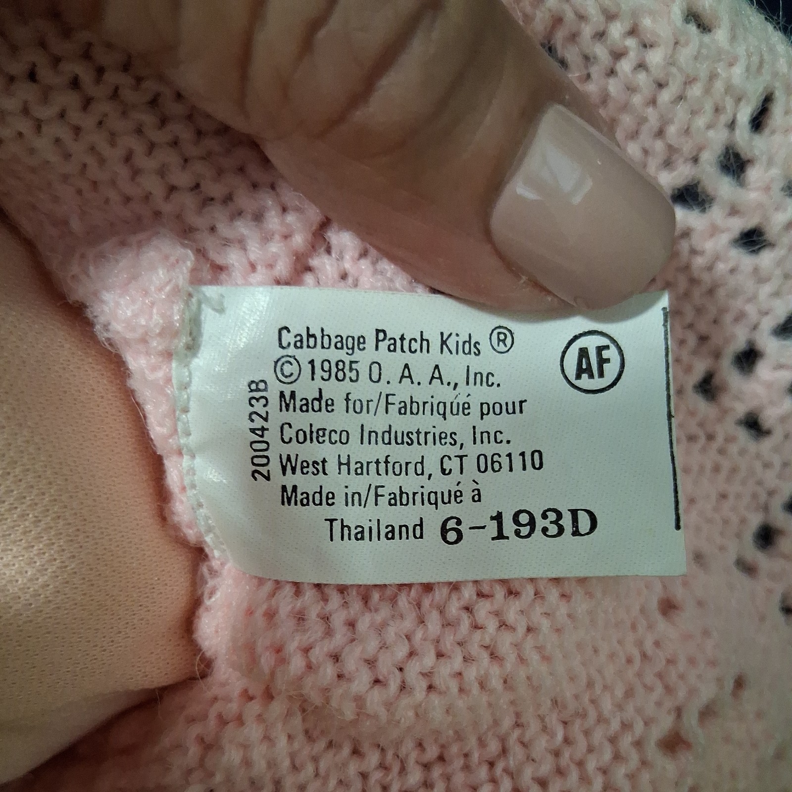 Cabbage Patch Kids 1985 Baby Doll Signed Xavier Roberts Pink Knit Outfit