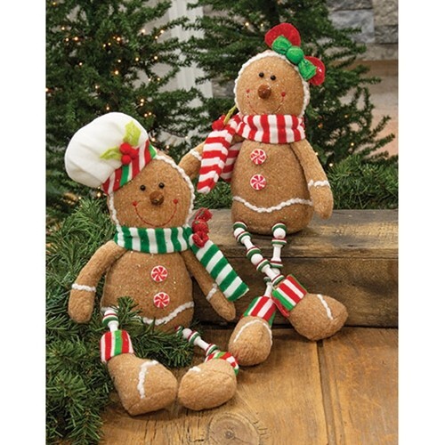 NEW Primitive GINGERBREAD DOLLS 2PC CLOTH PLUSH Country 17″Tx8″Wx3″D Collectible
