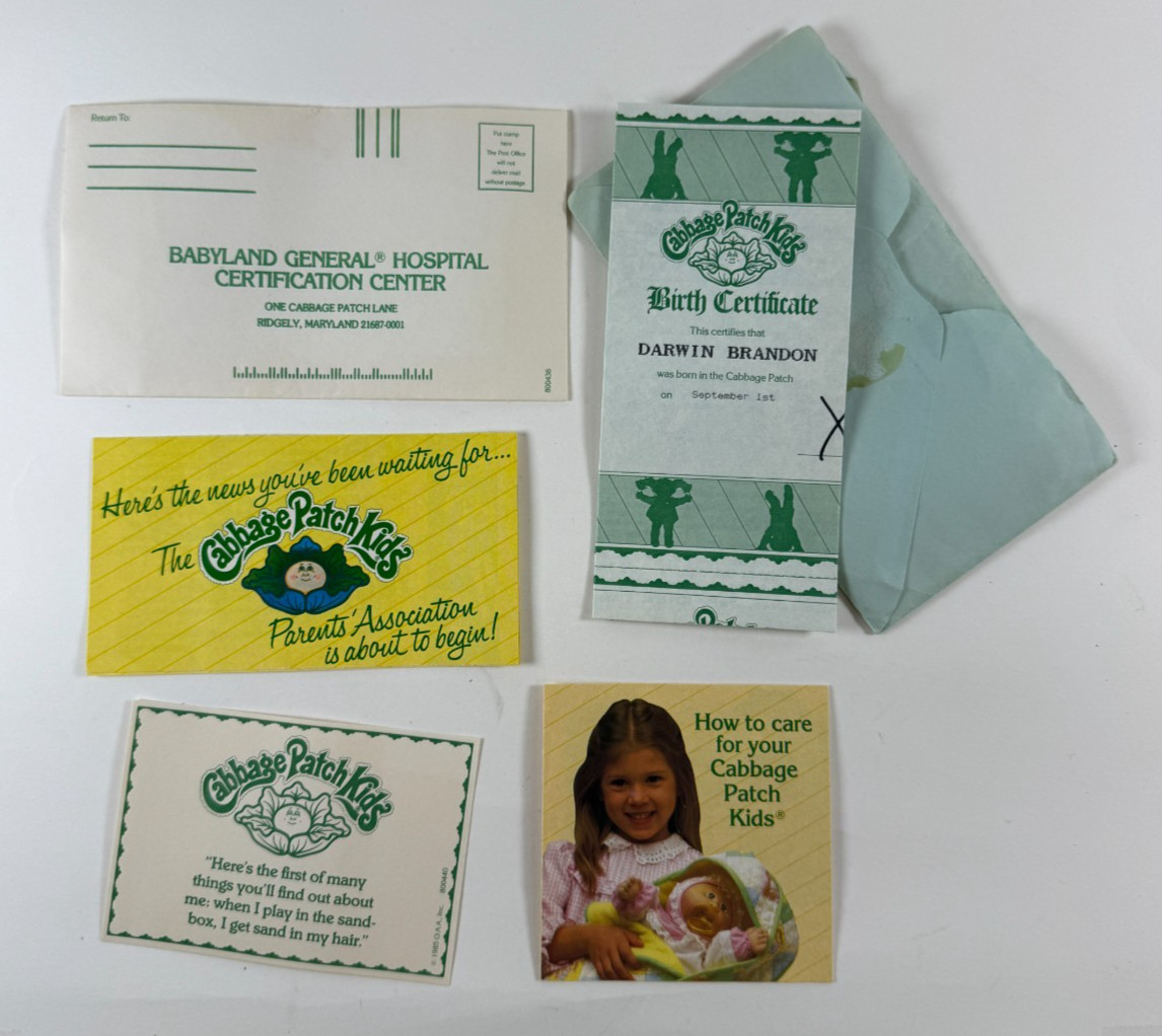 1985 Cabbage Patch Kids Darwin Brandon Doll #55 Sports Uniform Birth Certificate