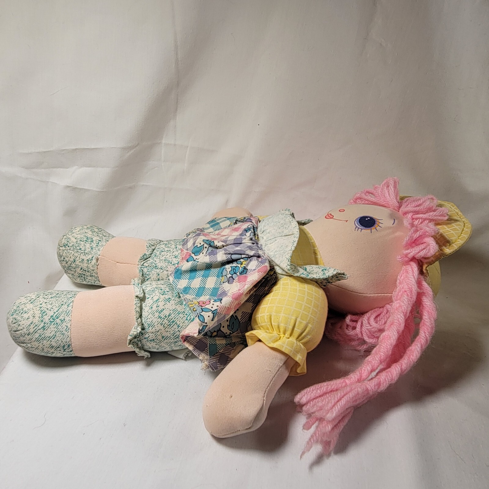 Vintage Cloth Doll Pink Braid Yarn Hair