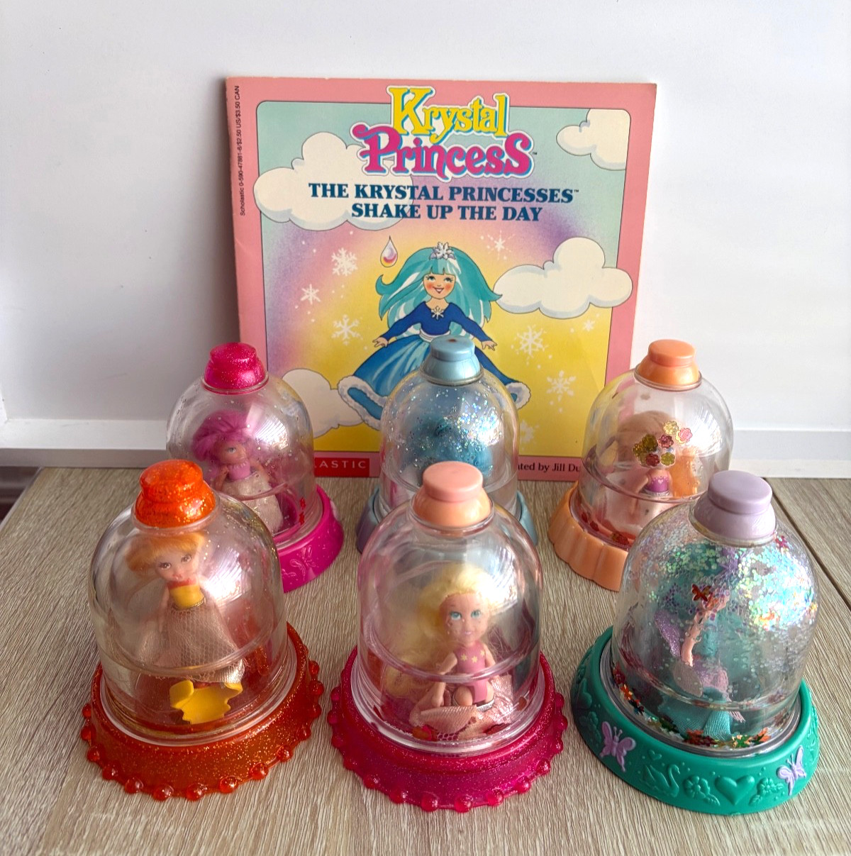 Vintage Playskool Krystal Princess Lot Doll Shake Globe with Book Pink Green Blu