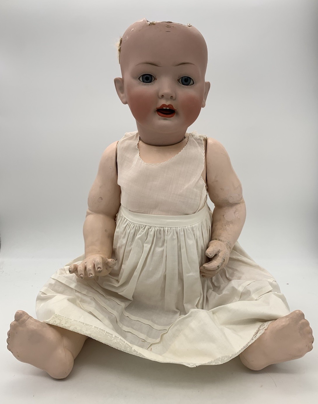Kley & Hahn 176 Life Size Bisque Character Baby Doll 26” Blue Sleep Eyes Wobble
