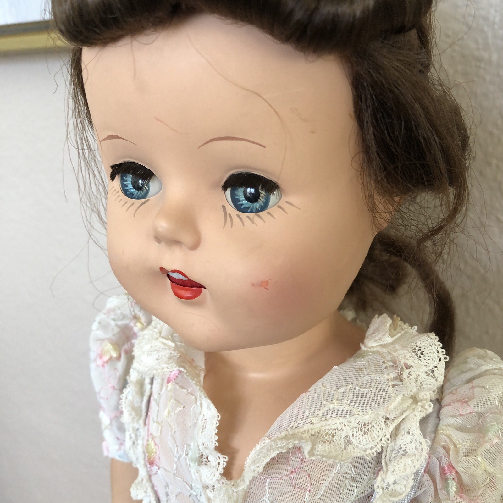 Vintage 20” Hard Plastic Walker Doll Sleepy Eyes Open Mouth Teeth Marked 210