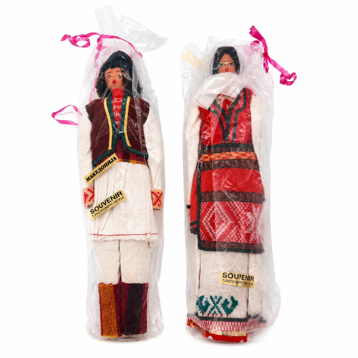 Vintage Macedonia Folk Costume Souvenir Doll Pair Turistkomerc Skopje Yugoslavia