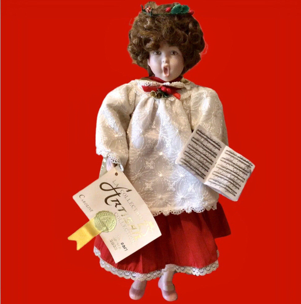 CHRISTMAS CAROLER DOLL THE ARTISAN COLLECTION CAROLINE 15″ CHOIR PORCELAIN