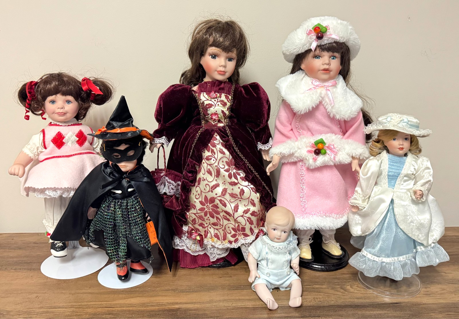 Lot of 6 Porcelain Signed Doll 7-1/2″ – 16″