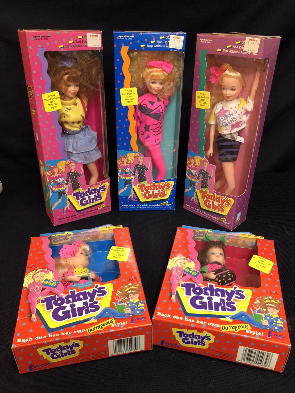 Today’s Girls Fashion Doll Lot Of 5 Boxed 6”, 11 1/2” dolls Creata Inc. 1987
