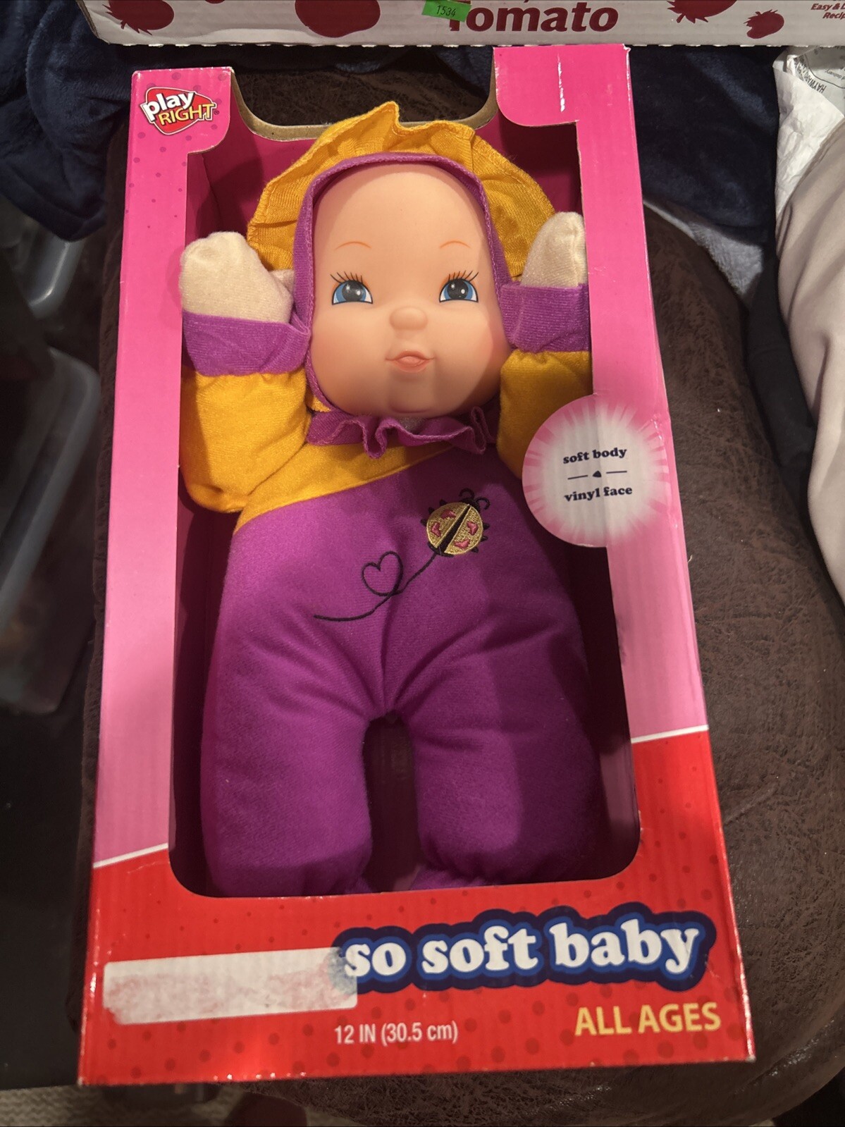 So Soft Baby Play Right Doll for All Ages and Washable, Purple & Gold