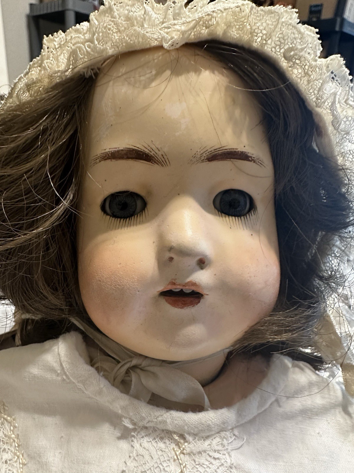 Vintage Composition Doll 16″ Open Mouth Teeth Glass Sleep Eyes PLEASE READ