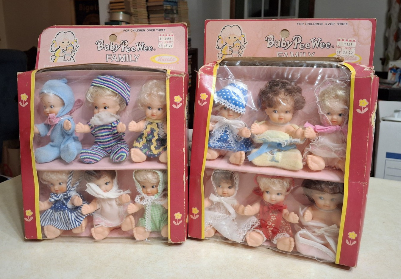 Vintage Uneeda Pee Wee Dolls Six Pack Lot NEW IN BOX 1979 4″ Baby Family 1970s