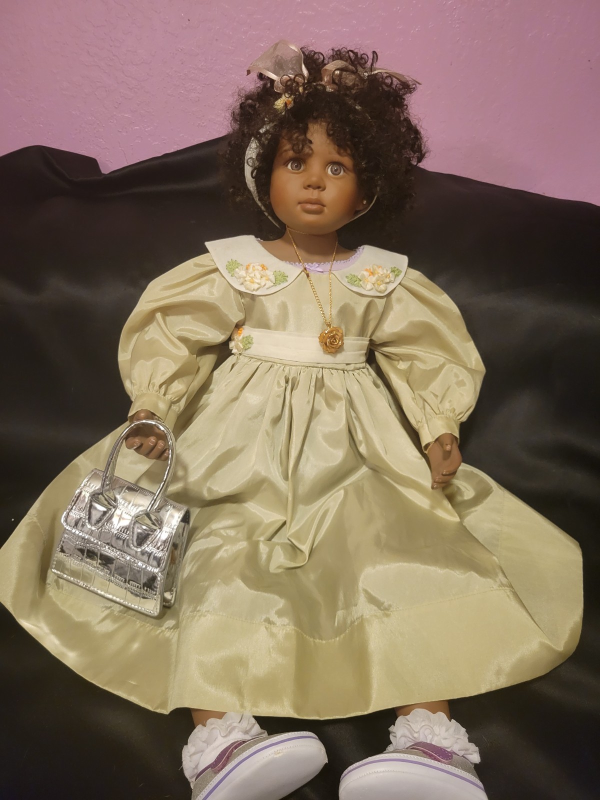 VTG Christine Orange GIRL DOLL PRETTY AS PICTURE 28 “Plastic African American