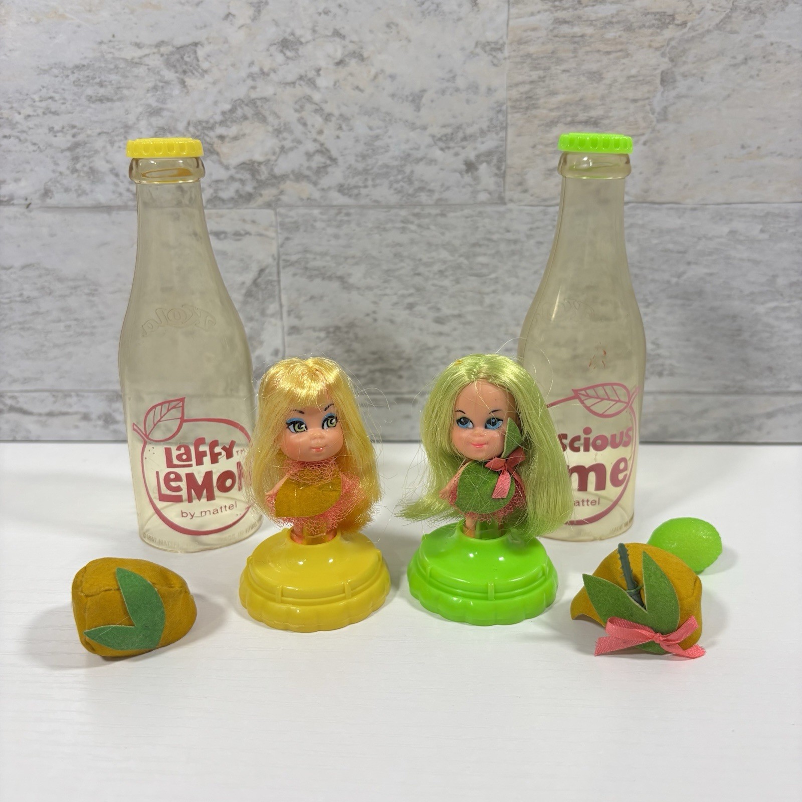 Vintage Liddle Kiddles Lot Laffy Lemon & Luscious Lime Kola Bottle Mattel 1960s