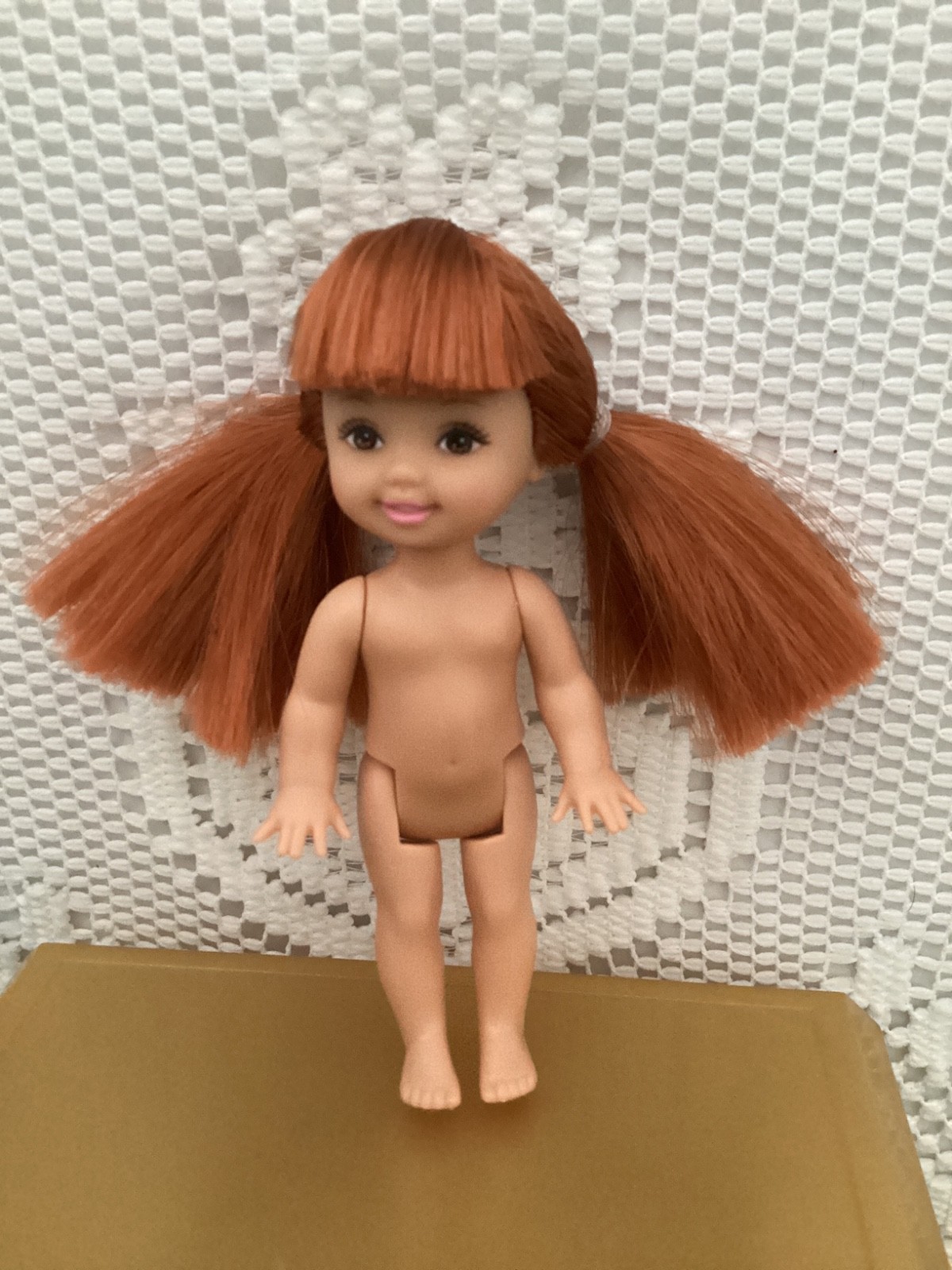Barbie Little Sister NUDE Red Head Pigtails Bangs Brown eyes Nude Kelly Doll