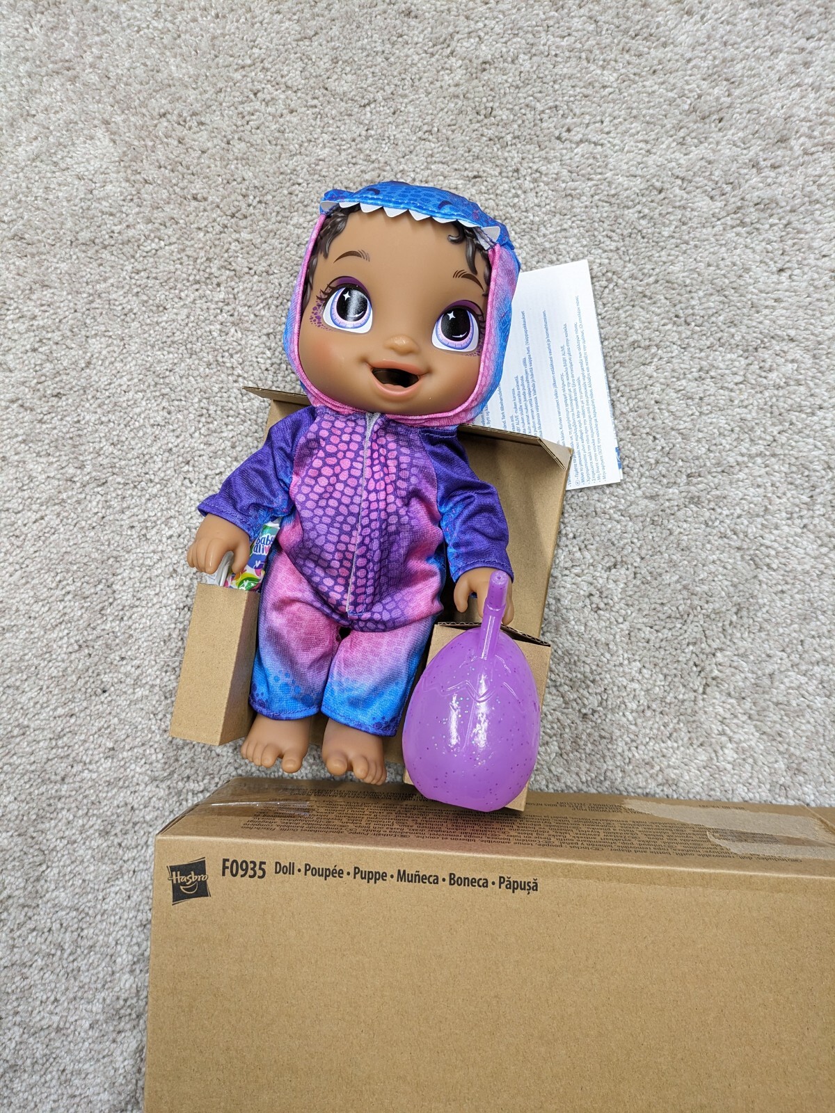 Baby Alive Dino Cuties Wet Dinosaur Doll Brown Black African-American Diaper NEW
